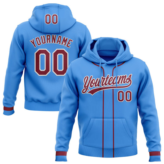 Custom Stitched Powder Blue Crimson-White Baseball Pullover Sweatshirt Hoodie - Main View