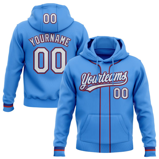Custom Stitched Powder Blue White Royal-Red Baseball Pullover Sweatshirt Hoodie - Main View