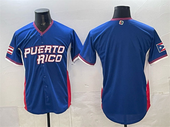Puerto Rico Baseball Blank Blue 2026 World Baseball Classic Road Stadium Stitched Baseball Jersey - Main View