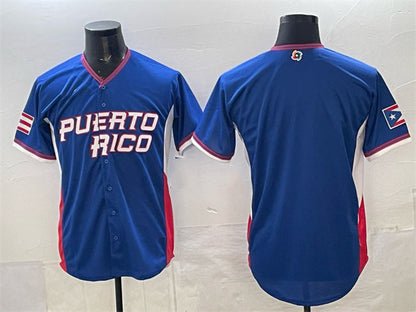 Puerto Rico Baseball Blank Blue 2026 World Baseball Classic Road Stadium Stitched Baseball Jersey - Main View