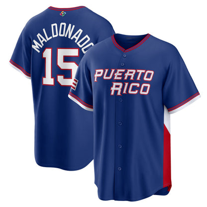 Puerto Rico Baseball #15 Mart¨ªn Maldonado 2026 World Baseball Classic Road Stadium Jersey - Royal Baseball Jersey Tailgate Goods - Main View