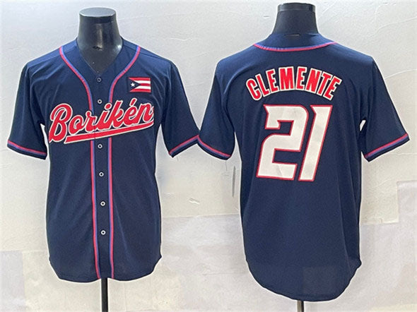 Puerto Rico Baseball #21 Roberto Clemente Navy 2023 World Baseball Classic Stitched Jersey - Main View