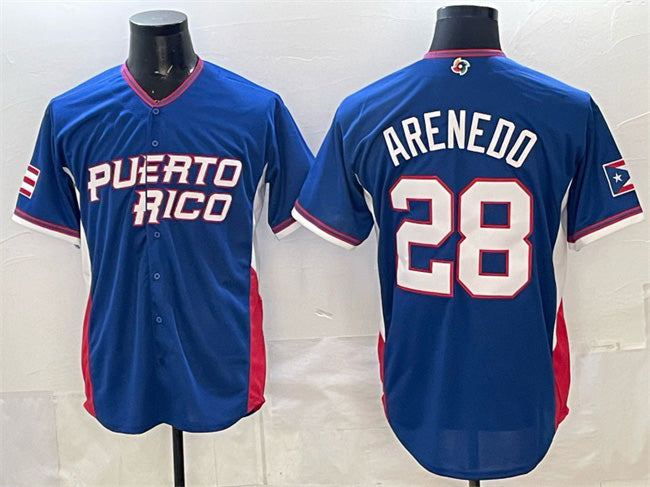 Puerto Rico Baseball #28 Nolan Arenado Royal 2026 World Baseball Classic Road Stadium Stitched Baseball Jersey - Main View