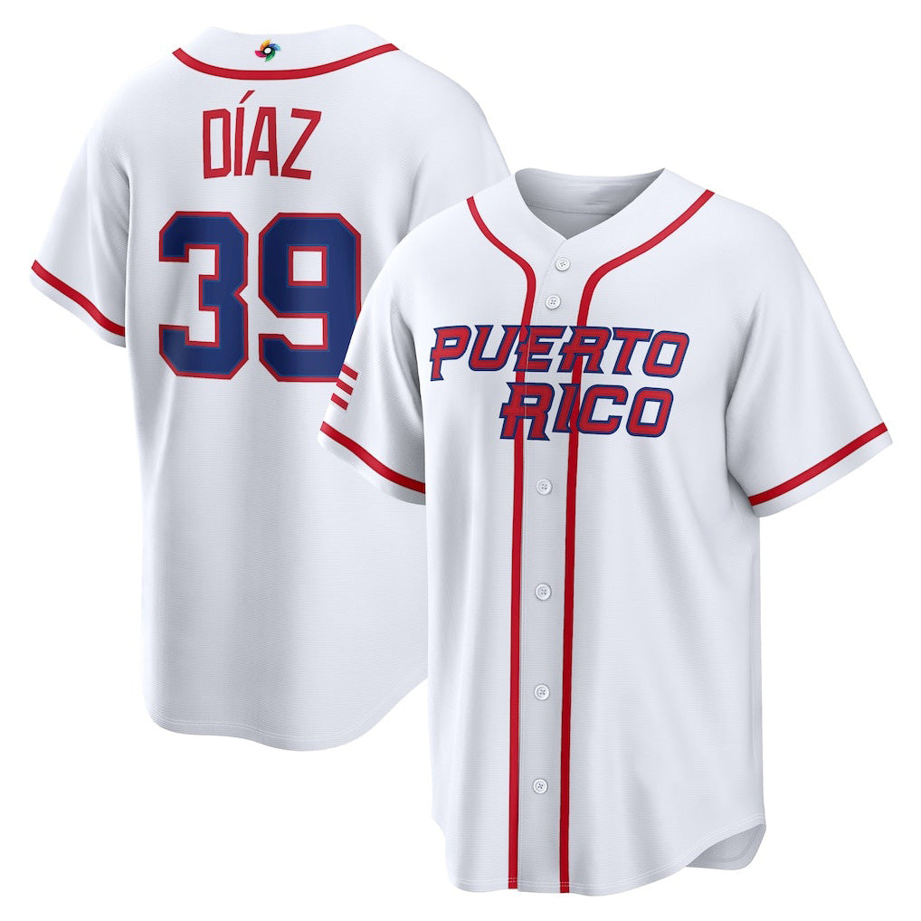 Puerto Rico Baseball #39 Edwin D¨ªaz 2026 World Baseball Classic Home Stadium Jersey - White Baseball Jersey Tailgate Goods - Main View