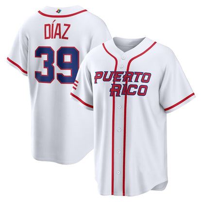 Puerto Rico Baseball #39 Edwin D¨ªaz 2026 World Baseball Classic Home Stadium Jersey - White Baseball Jersey Tailgate Goods - Main View