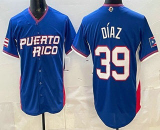 Puerto Rico Baseball #39 Edwin Diaz Blue 2026 World Baseball Classic Cool Base Stitched Baseball Jersey - Main View