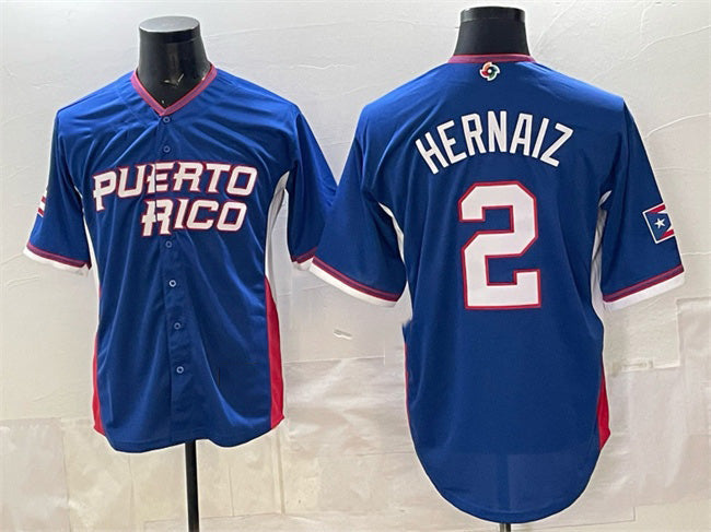 Puerto Rico Baseball #2 Darell Hernaiz Royal 2026 World Baseball Classic Road Stadium Stitched Baseball Jersey - Main View