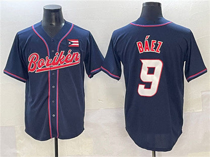 Puerto Rico Baseball #9 Javier Báez Navy 2023 World Baseball Classic Stitched Baseball Jersey - Main View