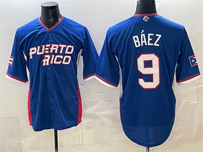 Puerto Rico Baseball #9 Javier Báez Royal 2026 World Baseball Classic Road Stadium Stitched Baseball Jersey - Main View
