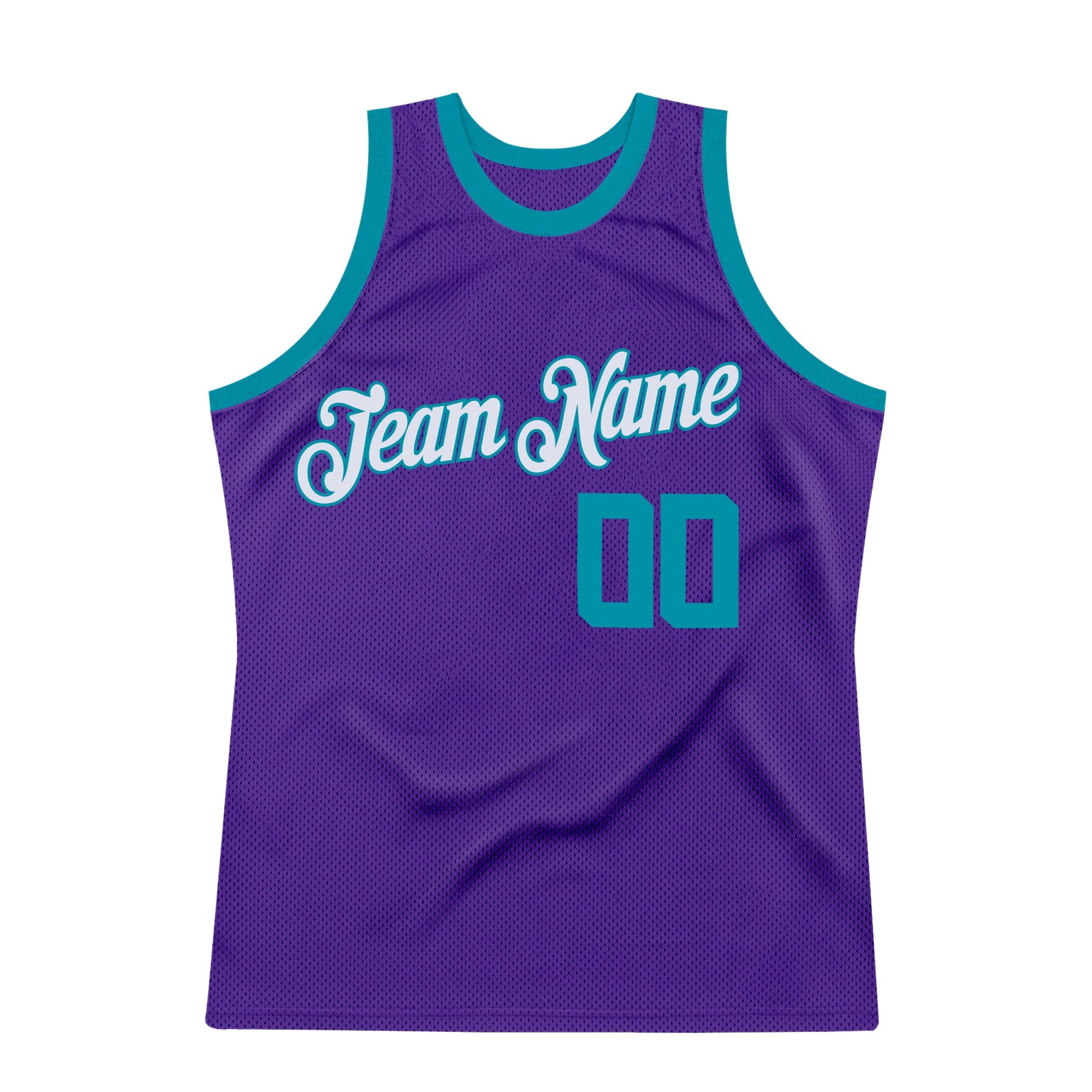 Custom Purple Teal-White Authentic Throwback Basketball Jersey view 7