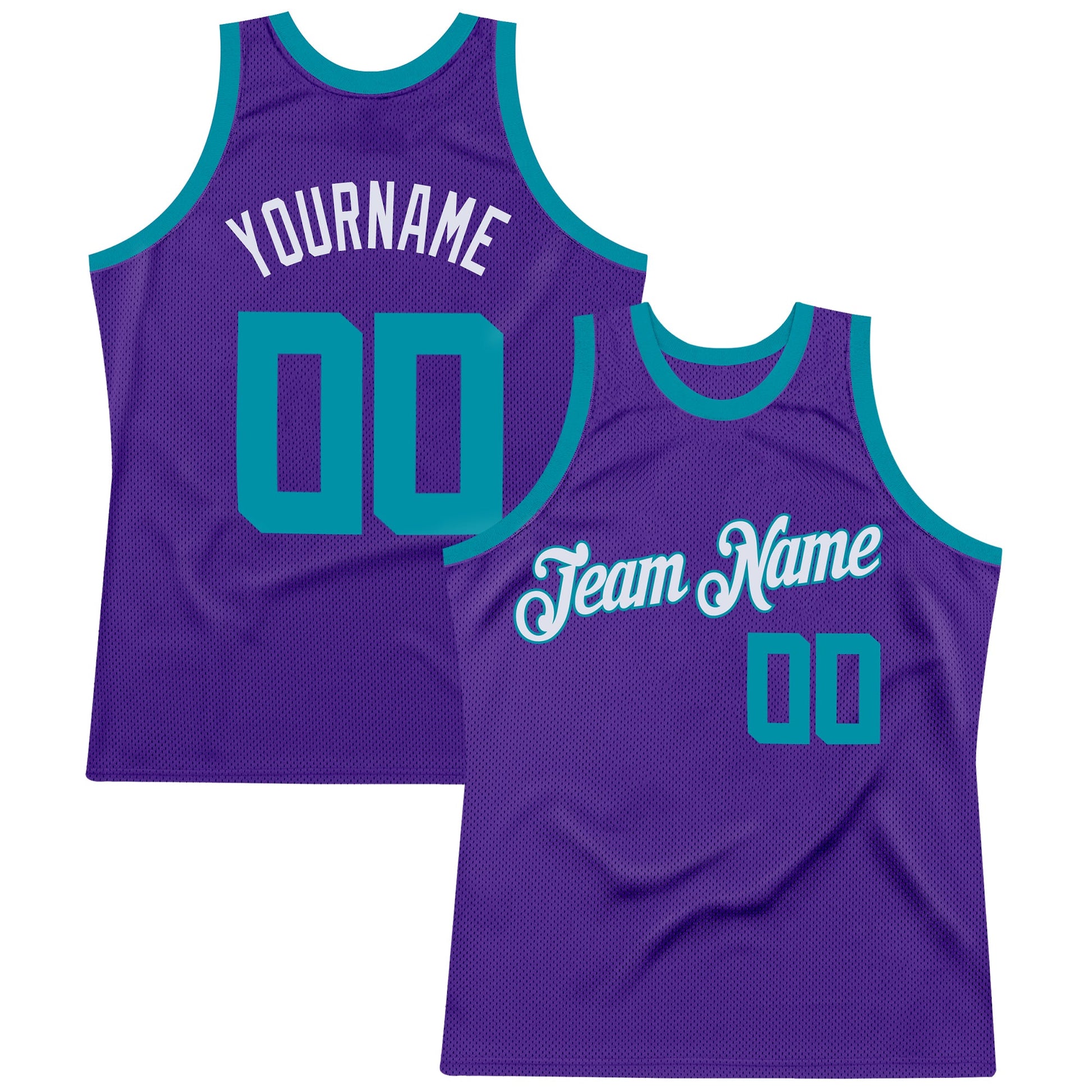 Custom Purple Teal-White Authentic Throwback Basketball Jersey - Main View