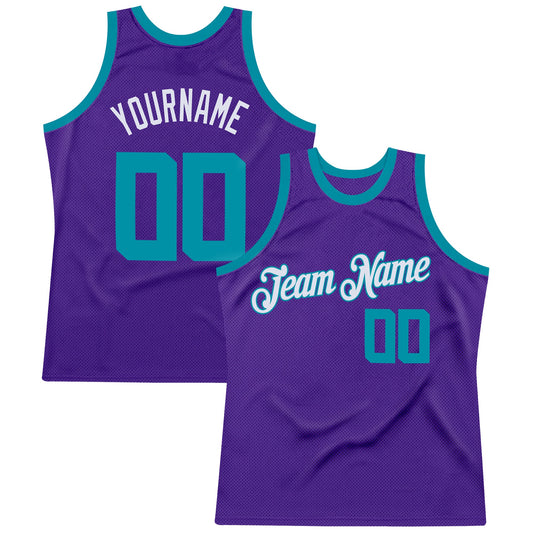 Custom Purple Teal-White Authentic Throwback Basketball Jersey - Main View