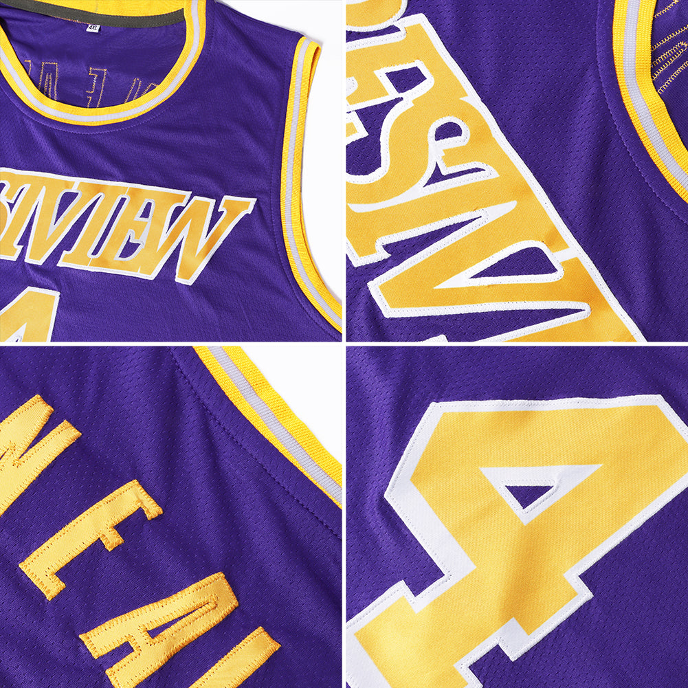 Custom Purple White-Gray Authentic Throwback Basketball Jersey view 5