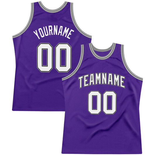 Custom Purple White-Gray Authentic Throwback Basketball Jersey - Main View