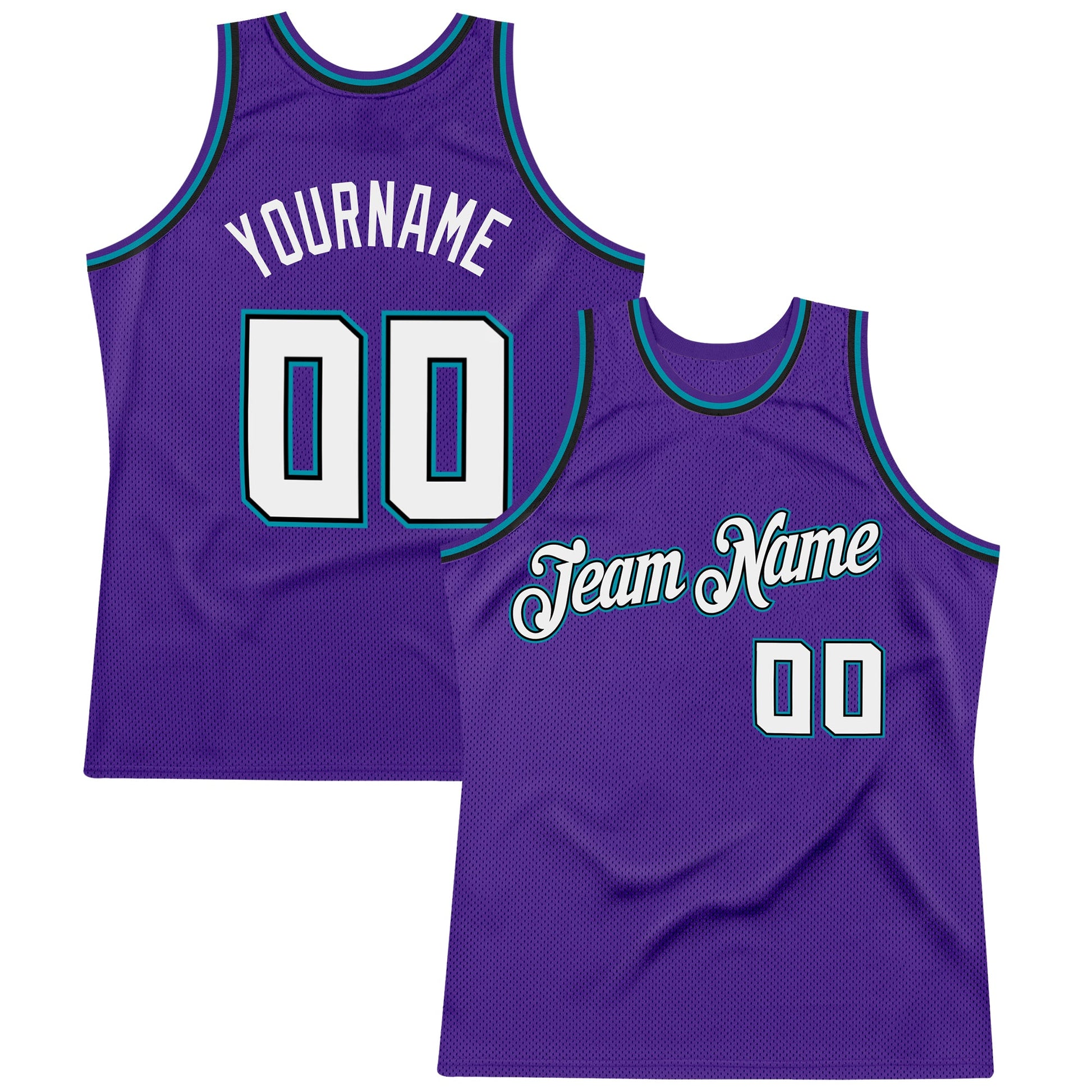 Custom Purple White-Teal Authentic Throwback Basketball Jersey - Main View