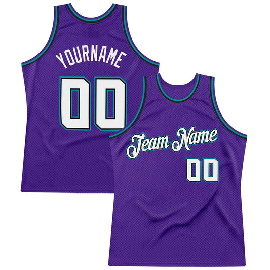 Custom Purple White-Teal Authentic Throwback Basketball Jersey - Main View