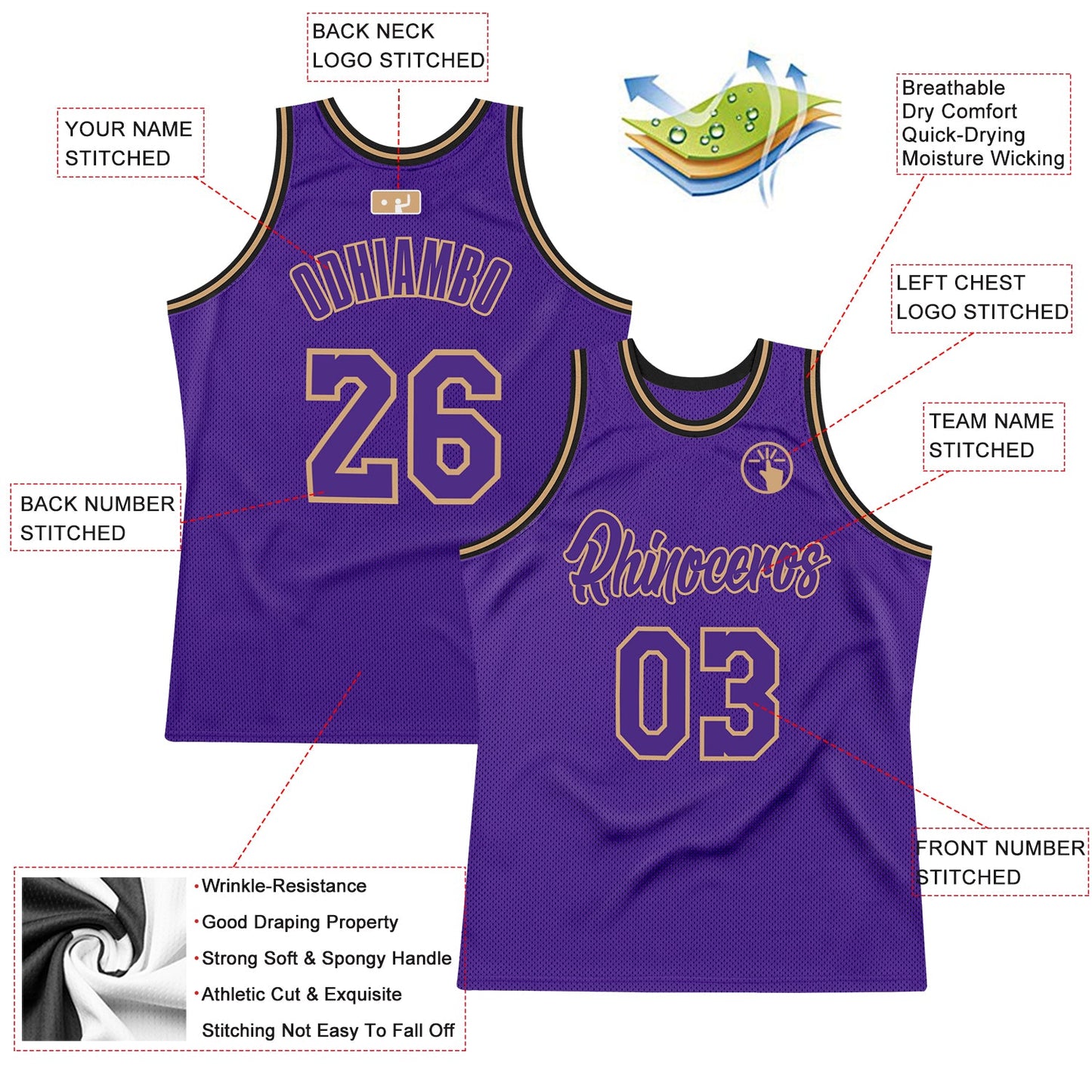 Custom Purple Purple-Old Gold Authentic Throwback Basketball Jersey view 2