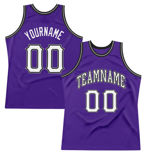 Custom Purple White-Black Authentic Throwback Basketball Jersey - Main View