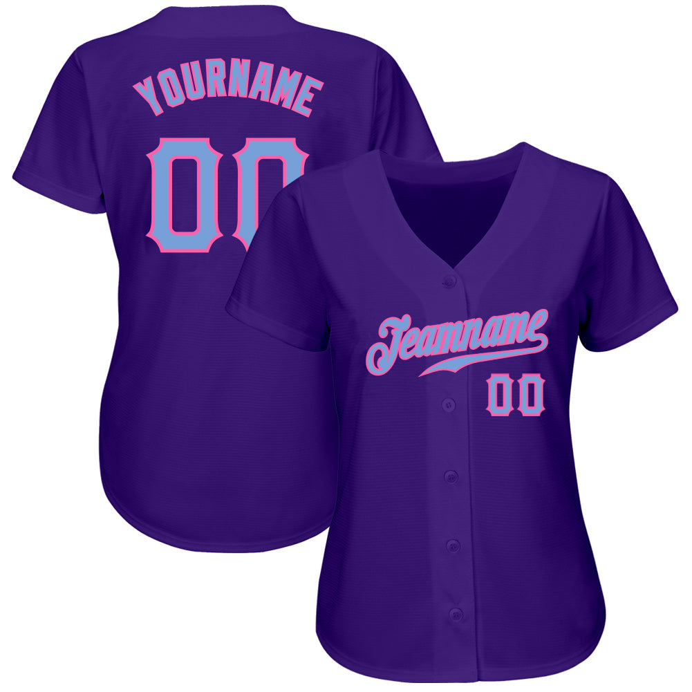 Custom Purple Light Blue-Pink Authentic Baseball Jersey view 2