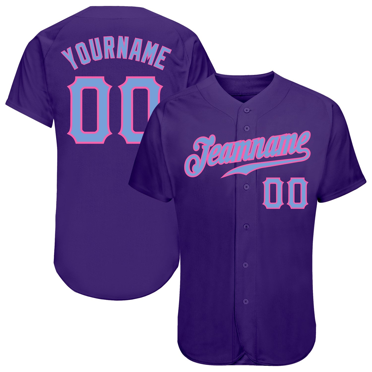 Custom Purple Light Blue-Pink Authentic Baseball Jersey - Main View