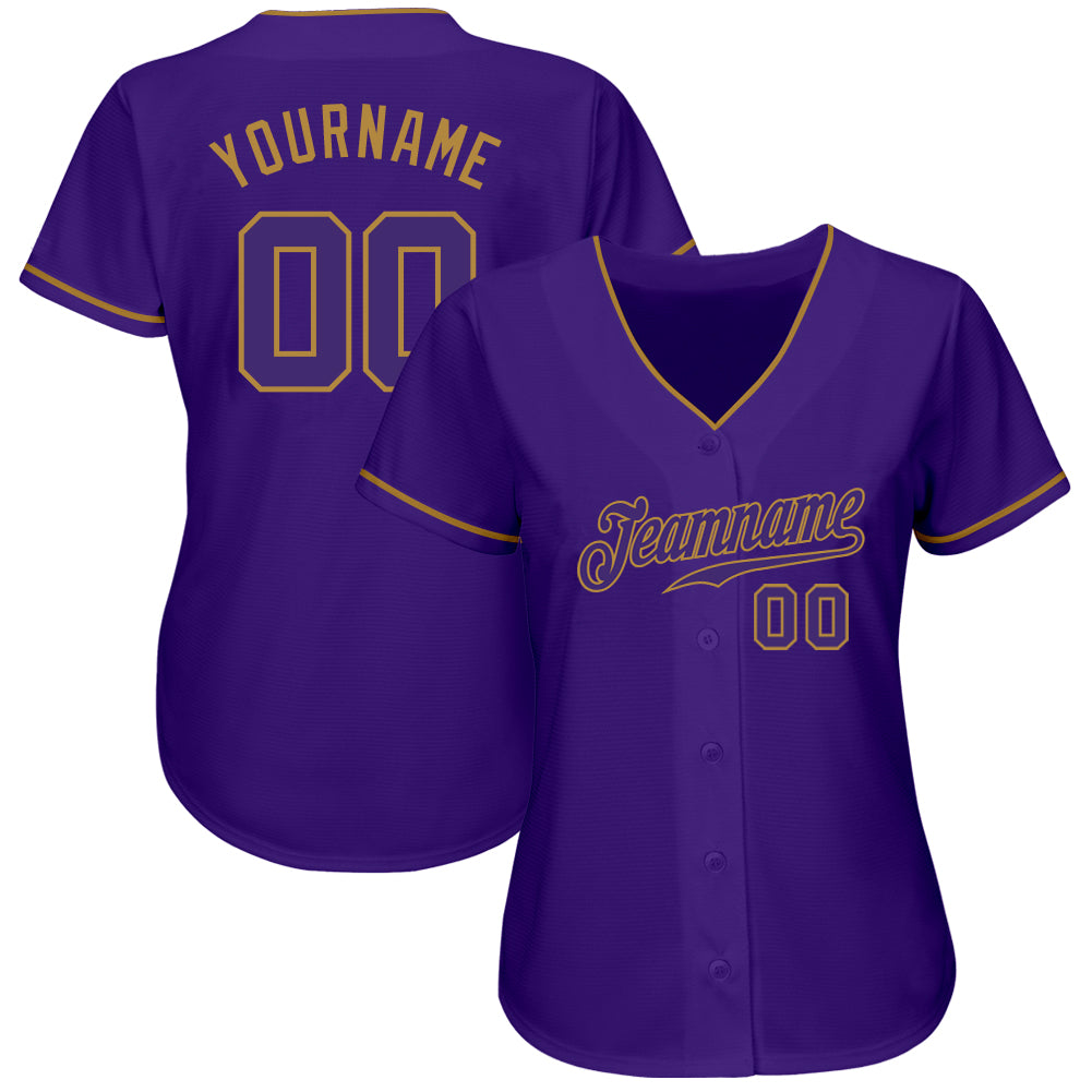 Custom Purple Purple-Old Gold Authentic Baseball Jersey view 2