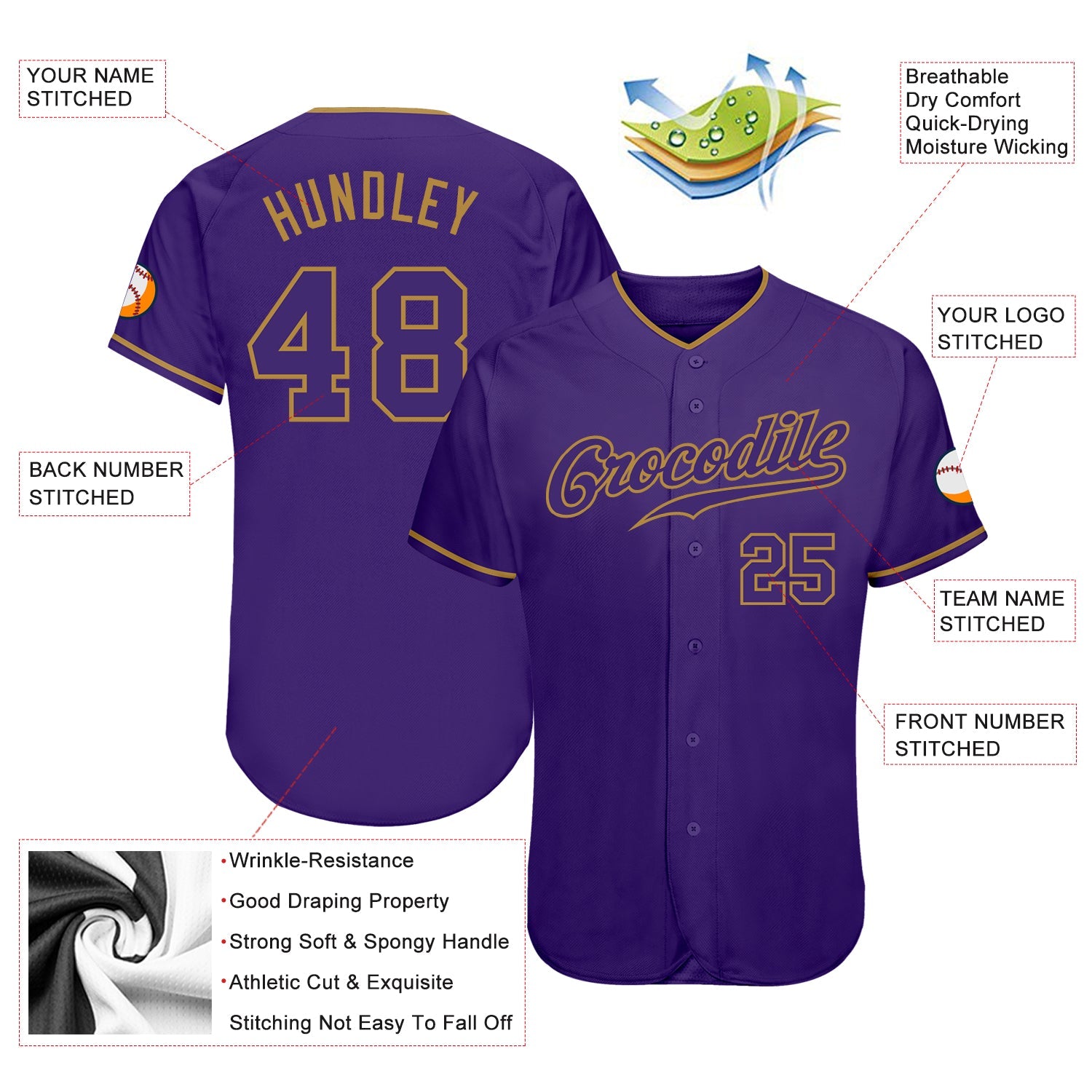 Custom Purple Purple-Old Gold Authentic Baseball Jersey view 3