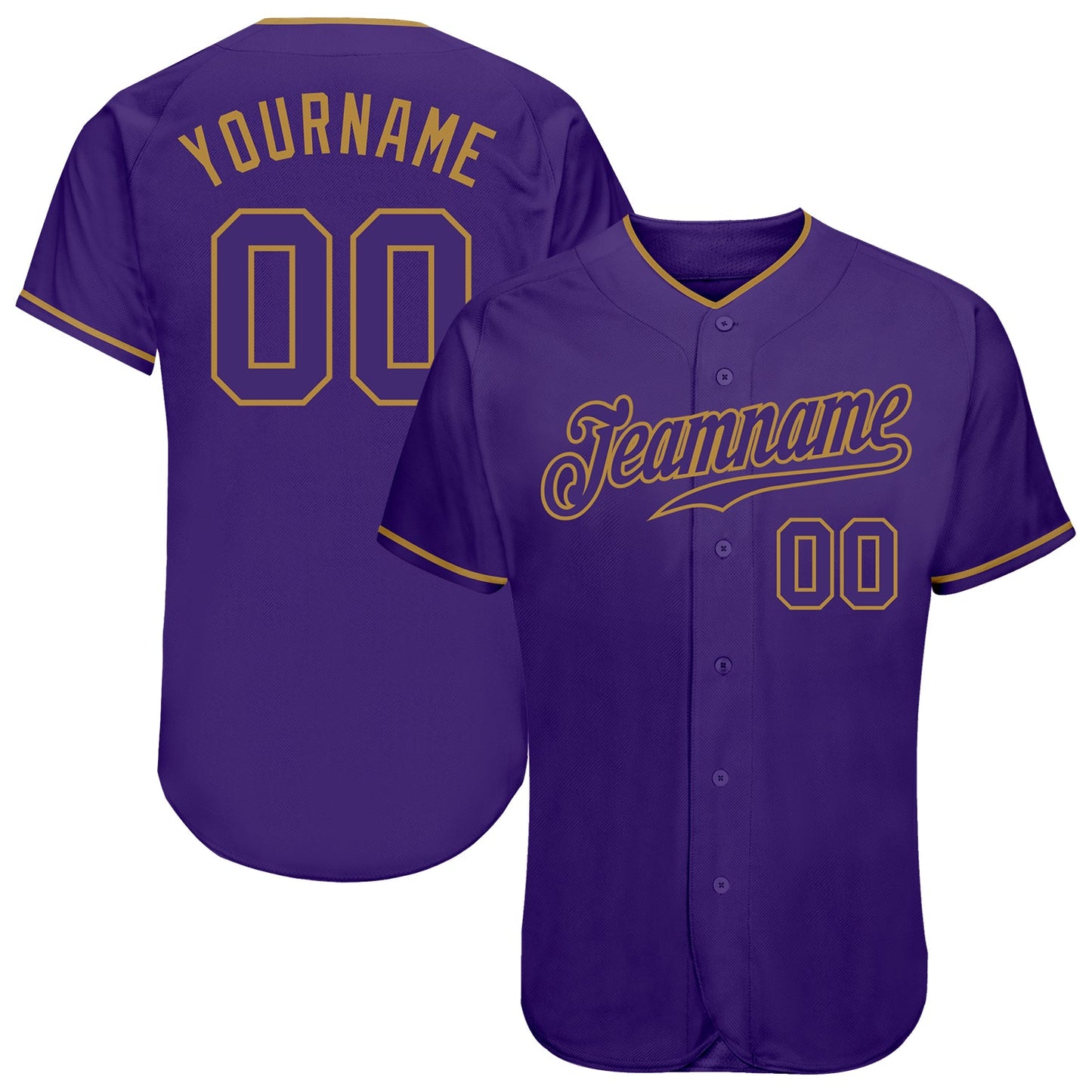 Custom Purple Purple-Old Gold Authentic Baseball Jersey - Main View