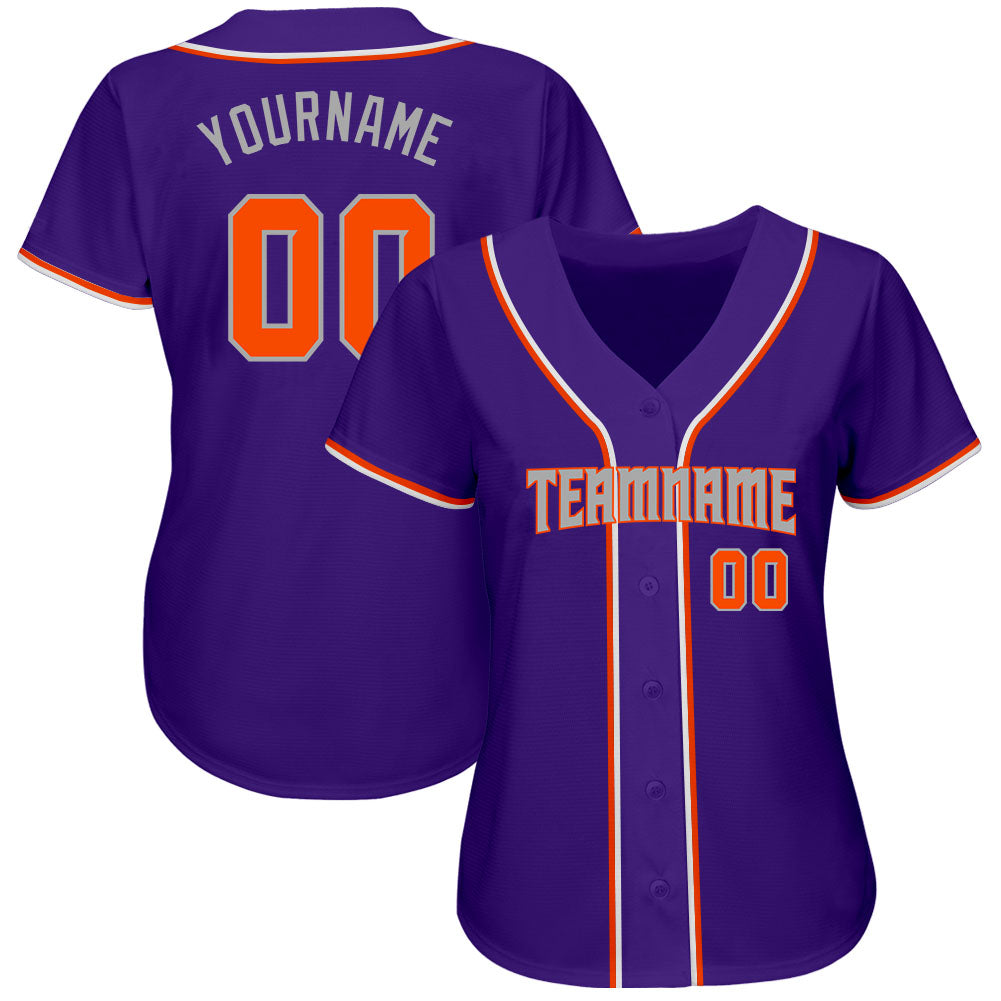 Custom Purple Orange-Gray Authentic Baseball Jersey view 2