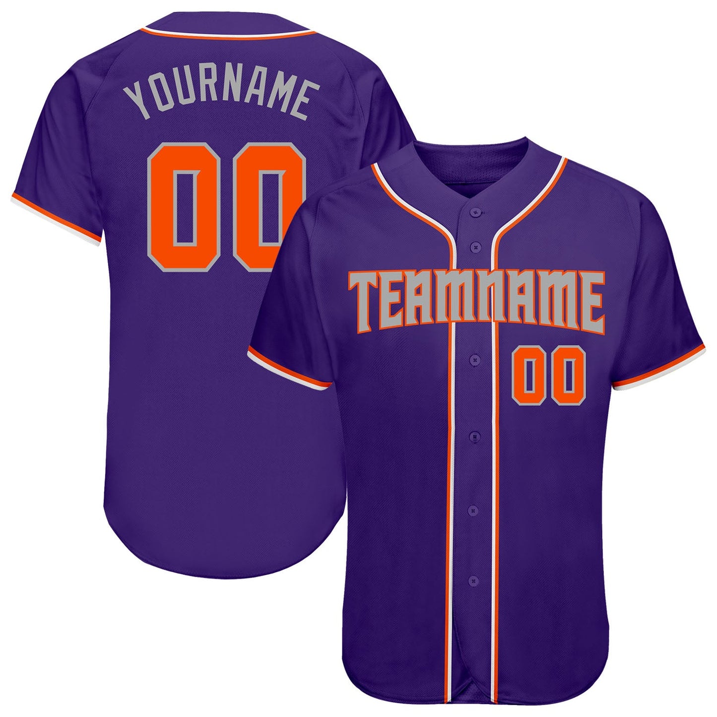Custom Purple Orange-Gray Authentic Baseball Jersey - Main View