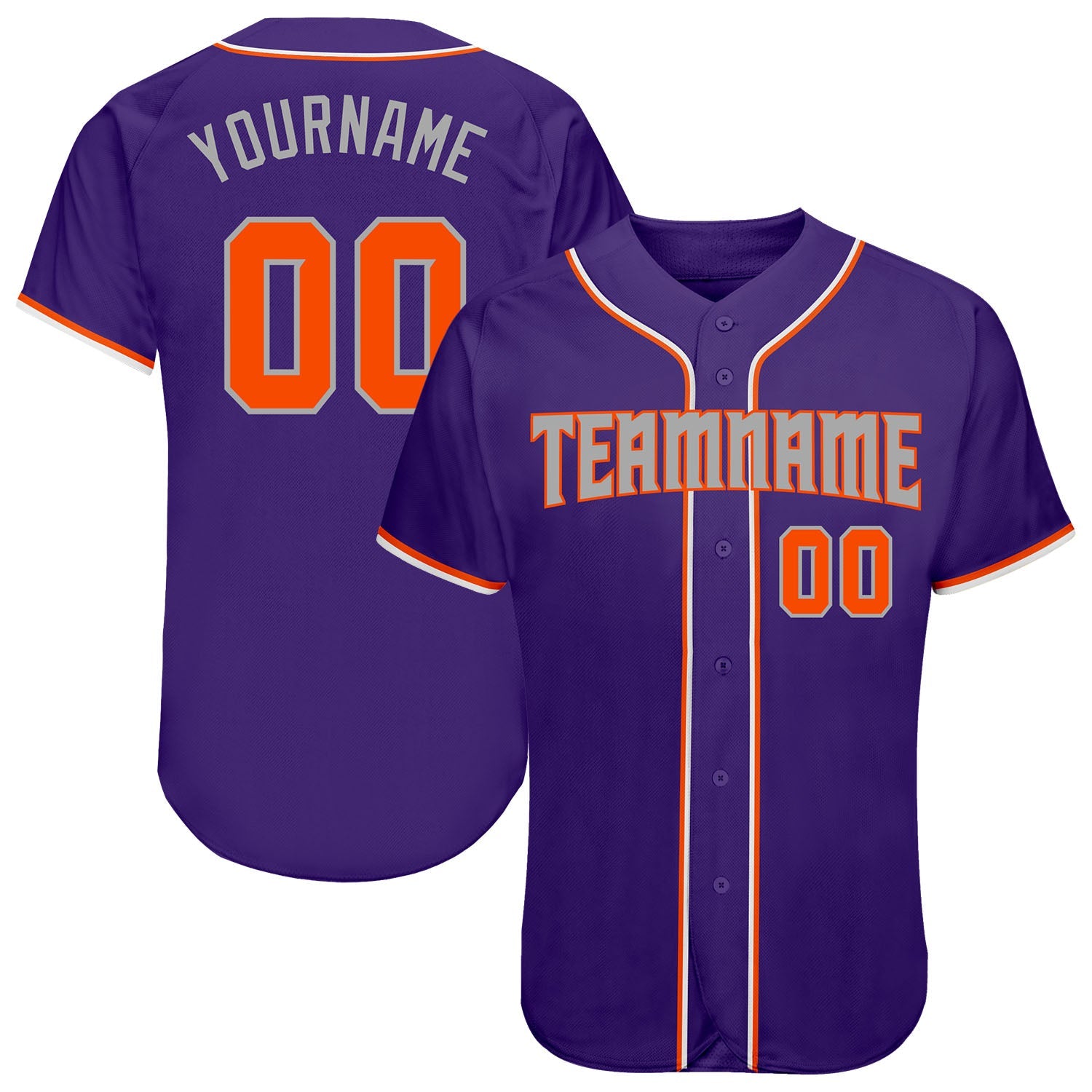 Custom Purple Orange-Gray Authentic Baseball Jersey - Main View