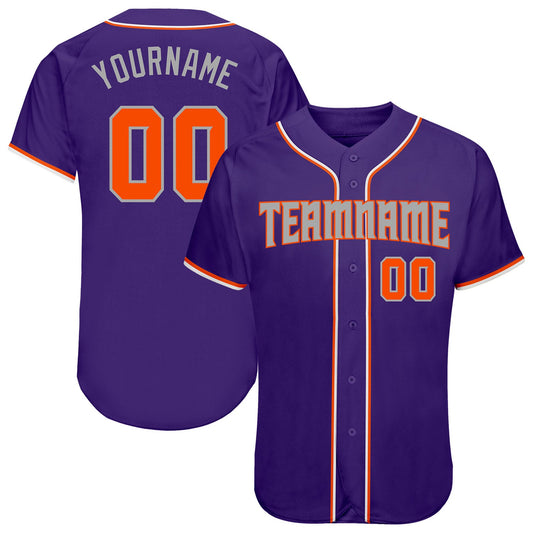 Custom Purple Orange-Gray Authentic Baseball Jersey - Main View