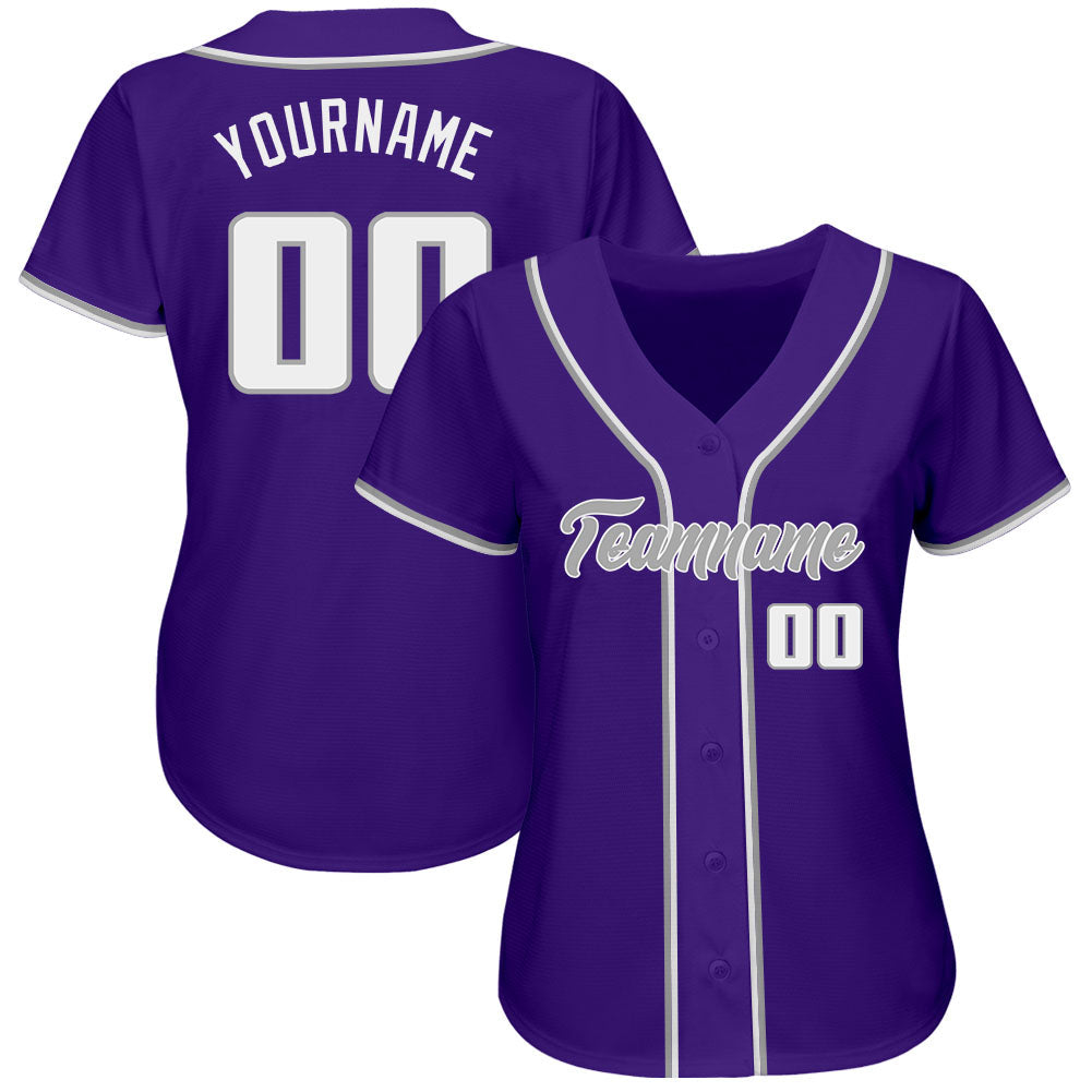 Custom Purple White-Gray Authentic Baseball Jersey view 2
