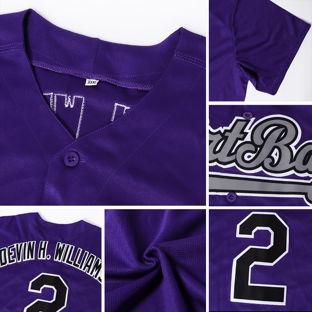Custom Purple White-Gray Authentic Baseball Jersey view 6