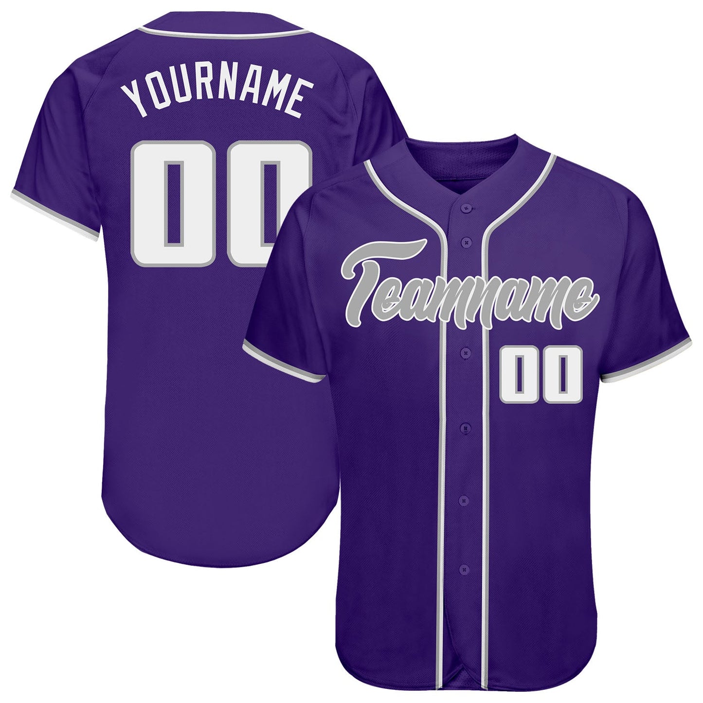 Custom Purple White-Gray Authentic Baseball Jersey - Main View