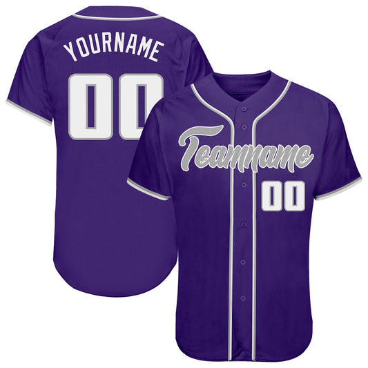 Custom Purple White-Gray Authentic Baseball Jersey - Main View