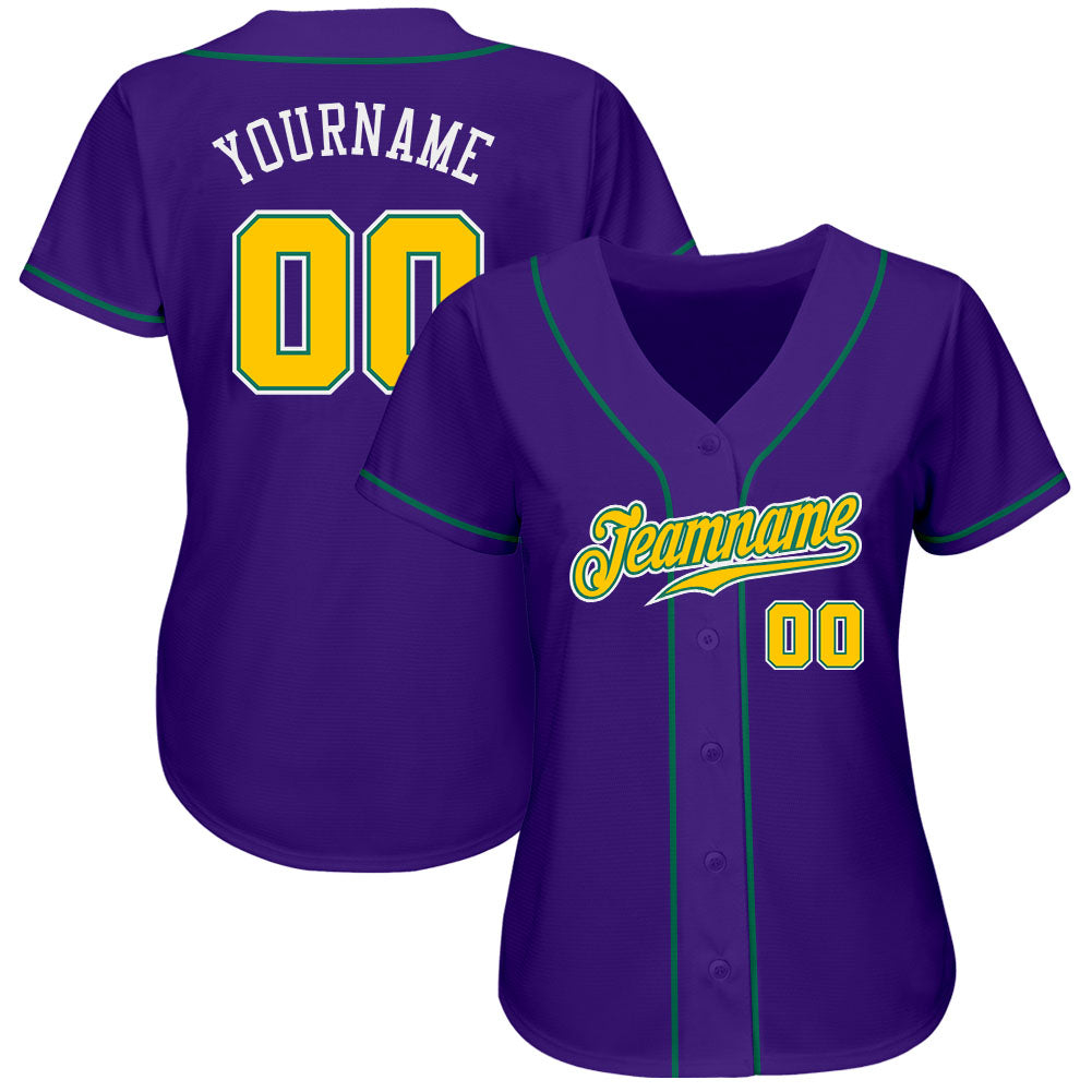 Custom Purple Gold-Kelly Green Authentic Baseball Jersey view 3