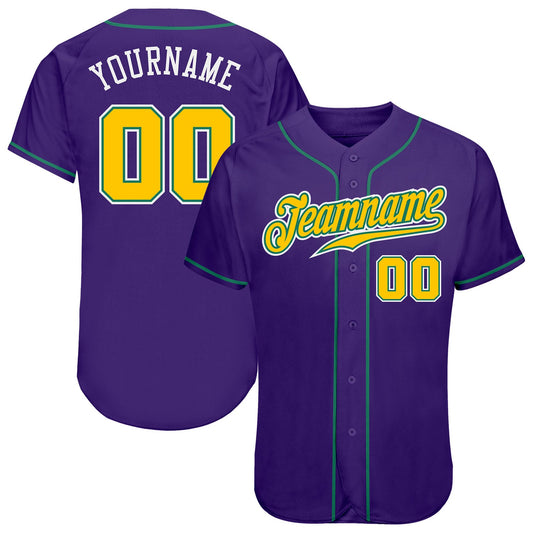Custom Purple Gold-Kelly Green Authentic Baseball Jersey - Main View