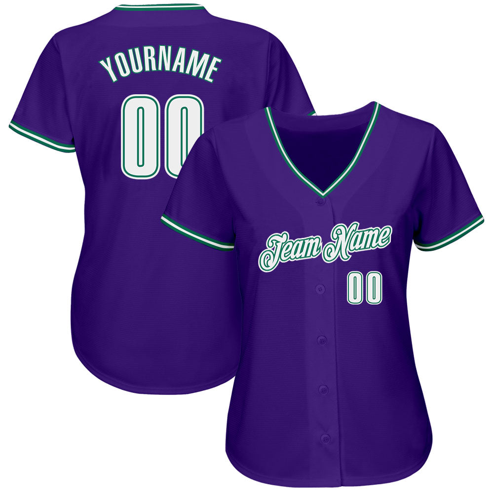 Custom Purple White-Kelly Green Authentic Baseball Jersey view 2