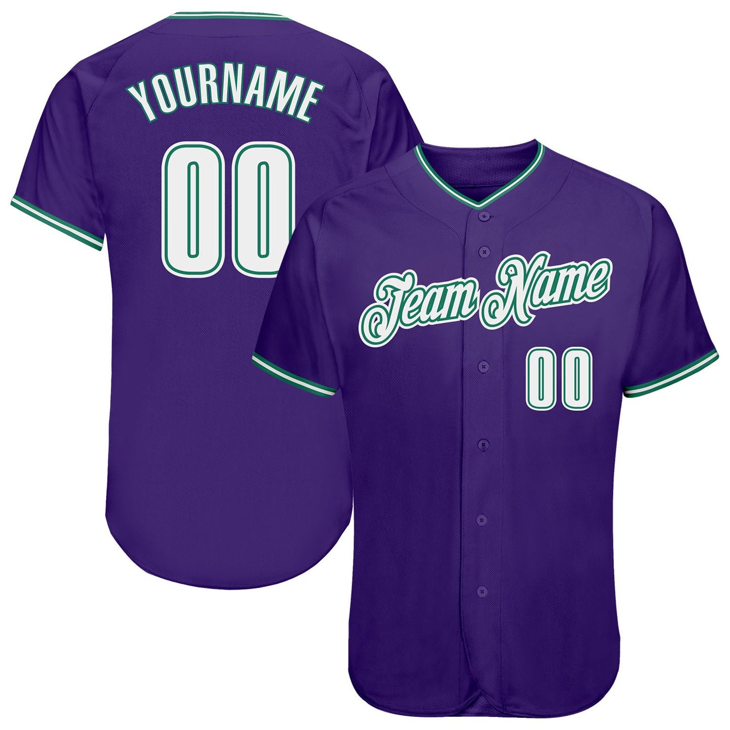 Custom Purple White-Kelly Green Authentic Baseball Jersey - Main View