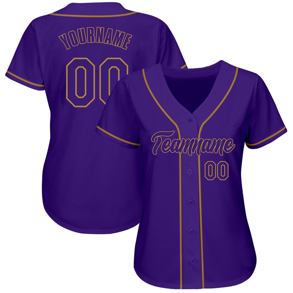 Custom Purple Purple-Old Gold Authentic Baseball Jersey view 2