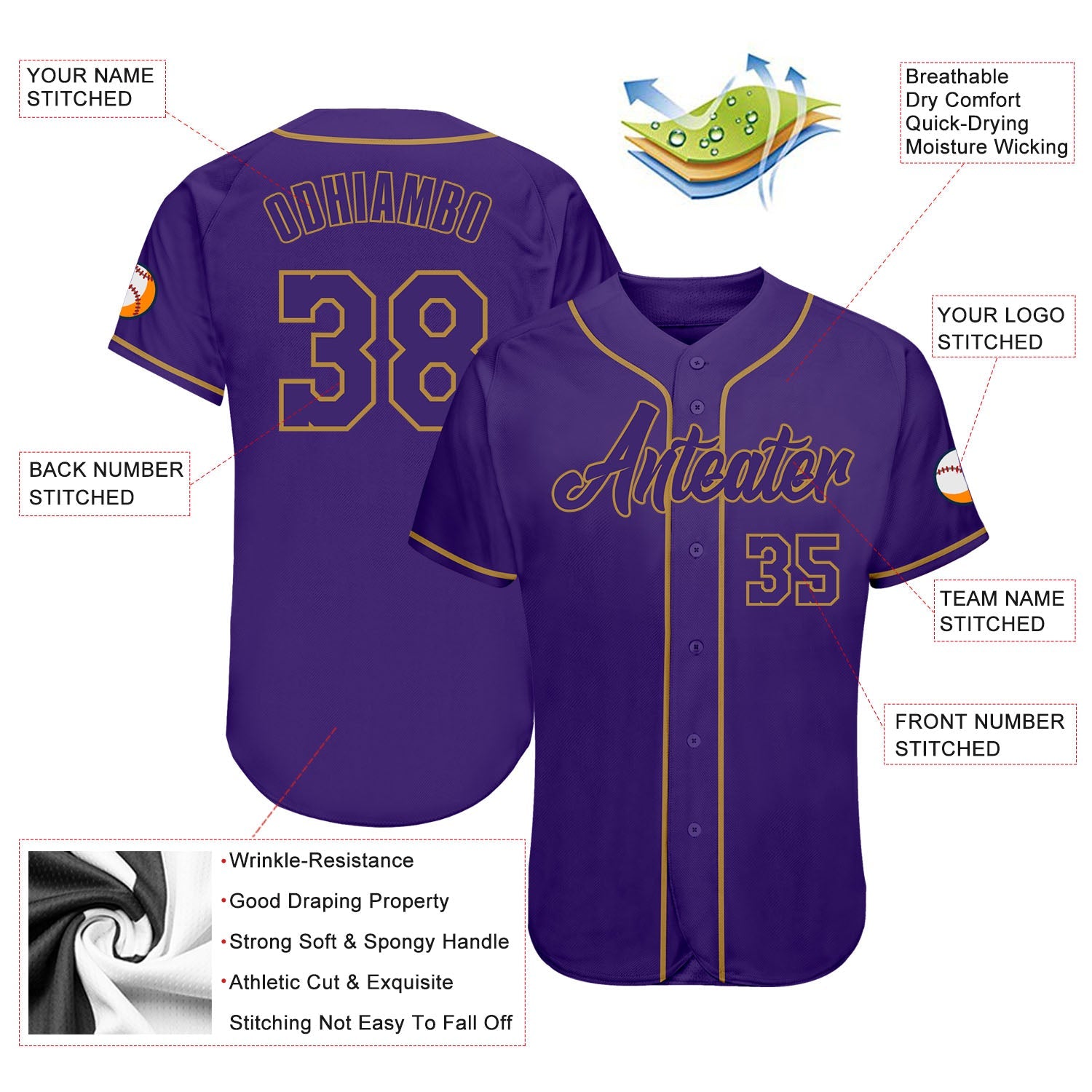 Custom Purple Purple-Old Gold Authentic Baseball Jersey view 3