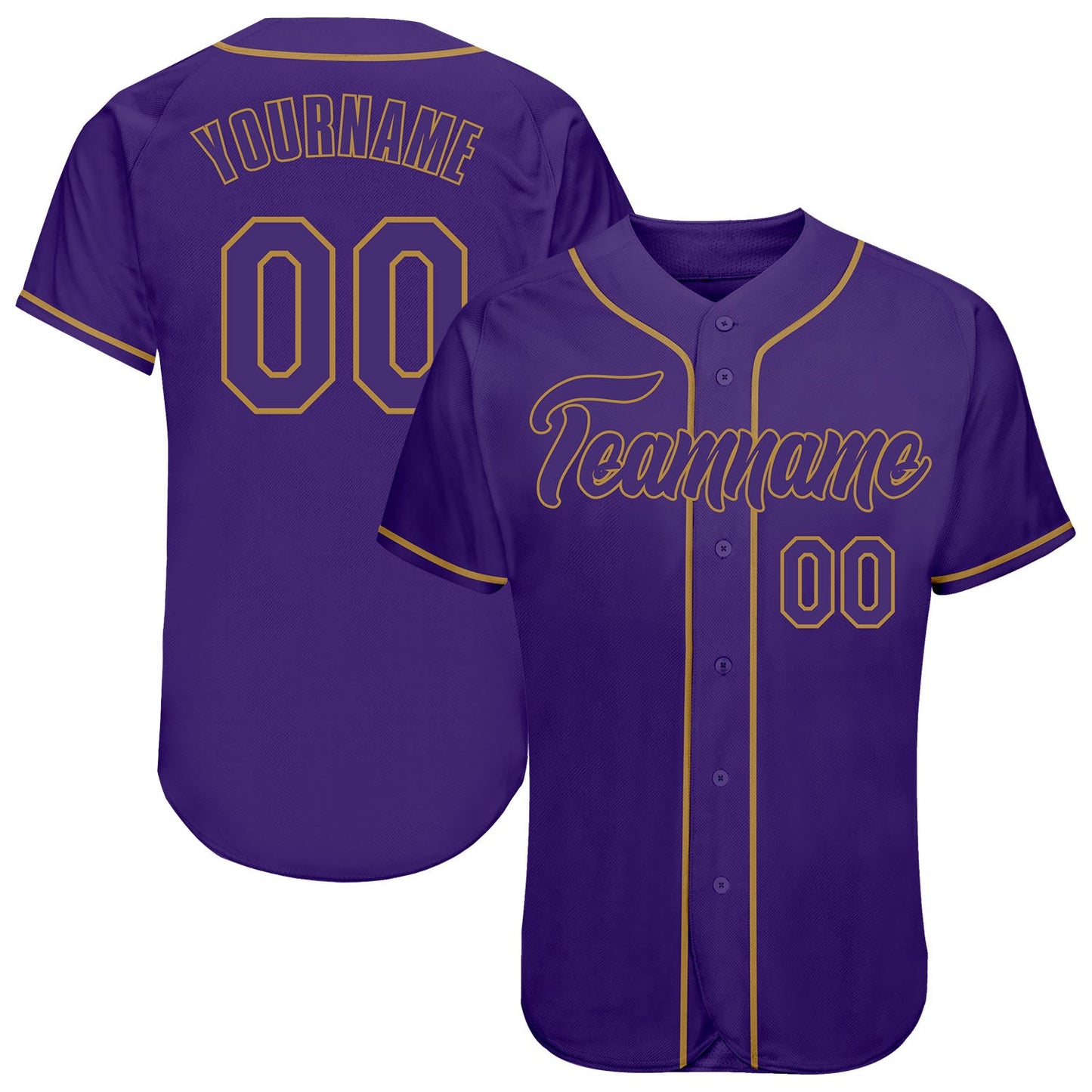 Custom Purple Purple-Old Gold Authentic Baseball Jersey - Main View