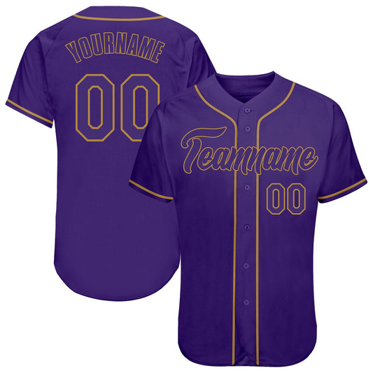 Custom Purple Purple-Old Gold Authentic Baseball Jersey - Main View