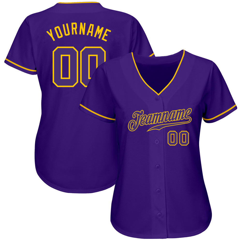 Custom Purple Purple-Gold Authentic Baseball Jersey view 2