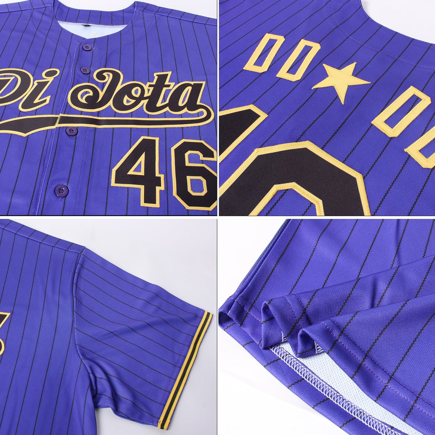Custom Purple Black Pinstripe Black-Gold Authentic Baseball Jersey view 6
