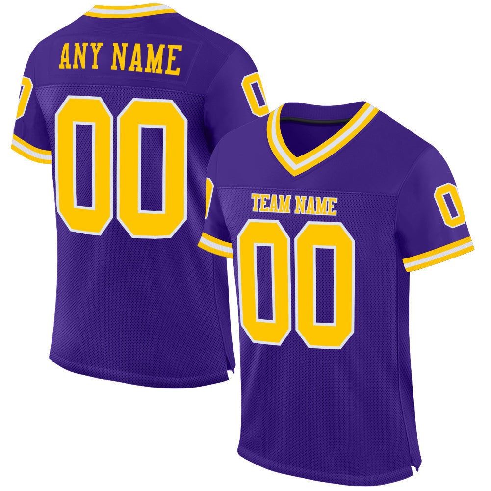 Custom Purple Gold-White Mesh Authentic Throwback Football Jersey - Main View