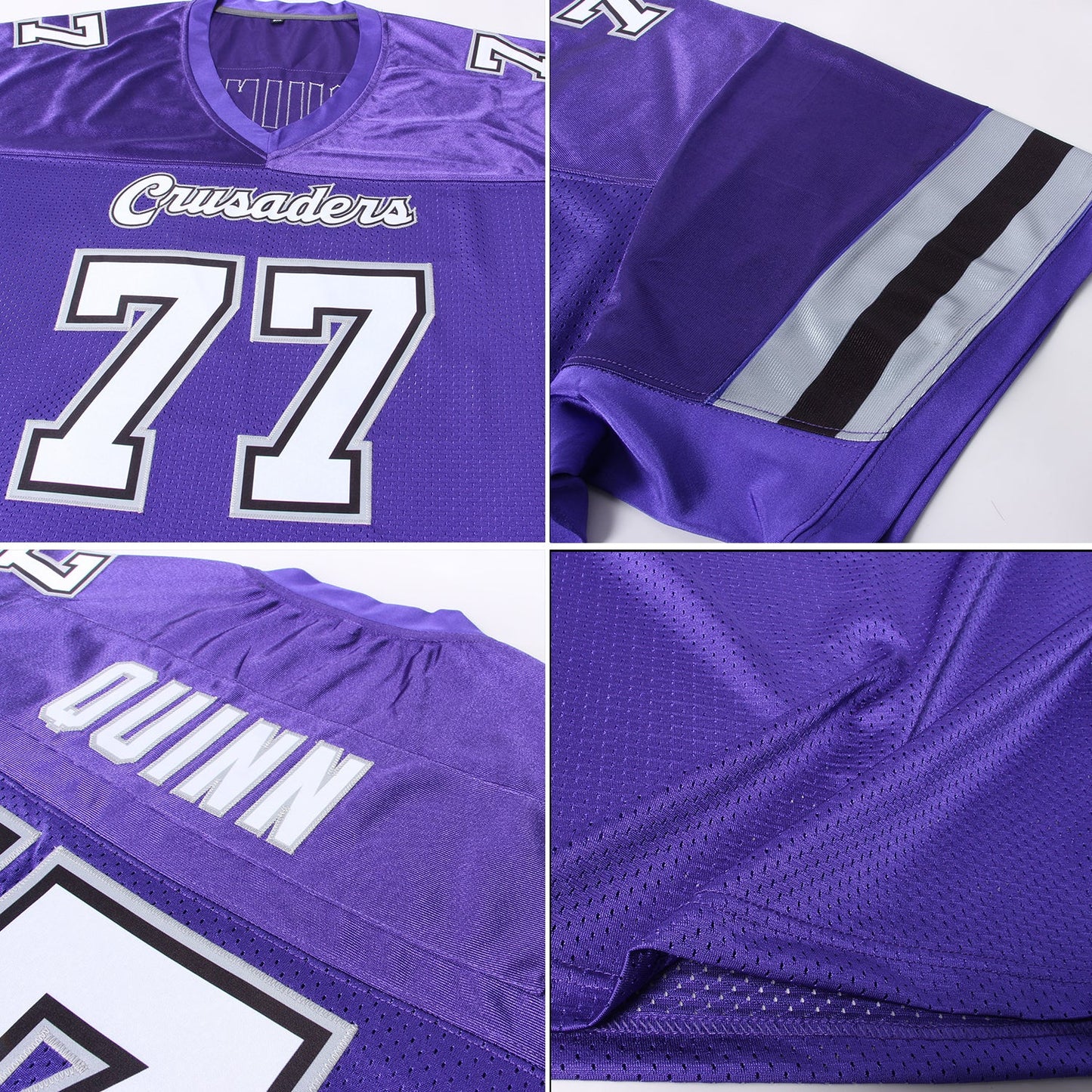 Custom Purple White-Gray Mesh Authentic Football Jersey view 5