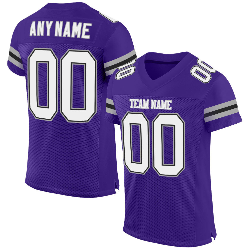 Custom Purple White-Gray Mesh Authentic Football Jersey - Main View