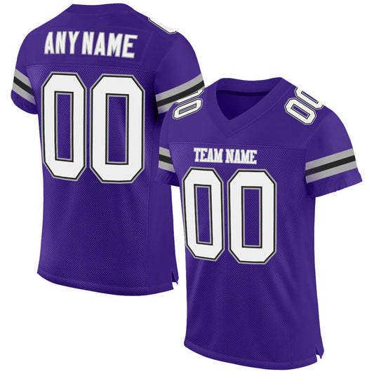 Custom Purple White-Gray Mesh Authentic Football Jersey - Main View