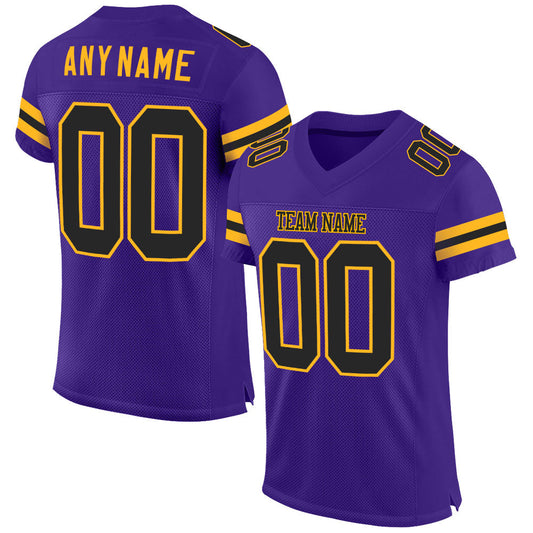Custom Purple Black-Gold Mesh Authentic Football Jersey - Main View
